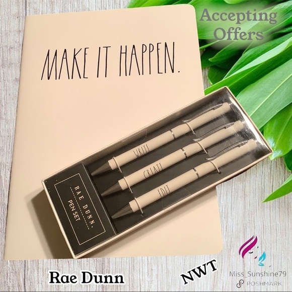Rae Dunn Other - Rae Dunn NWT - 3 Ballpoint Pen Set WRITE CREATE EDIT & 80 page lined Notebook
